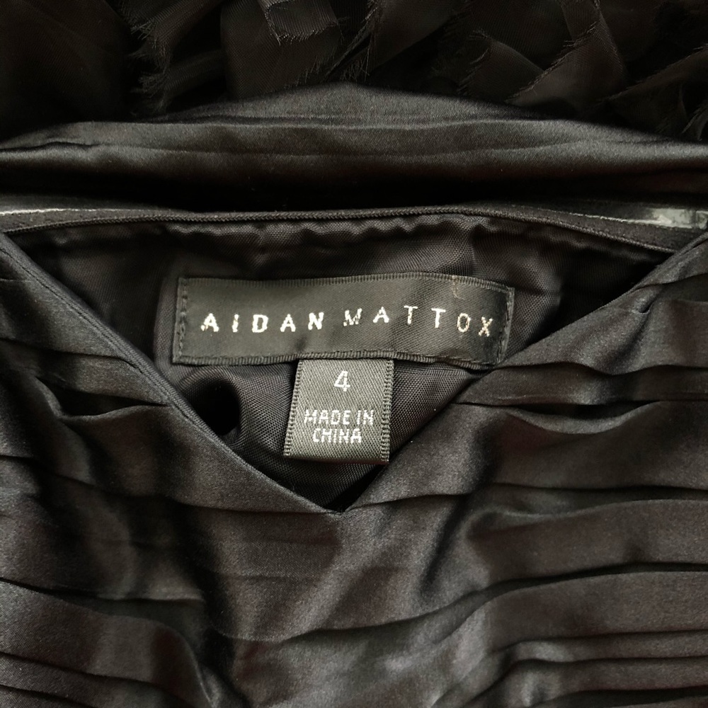 AIDAN MATTOX black satin and organza party dress - Picture 3 of 6